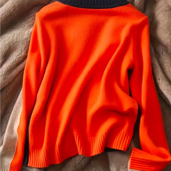 Navy/Tangerine Color Block Sweater - Picture 2 of 4